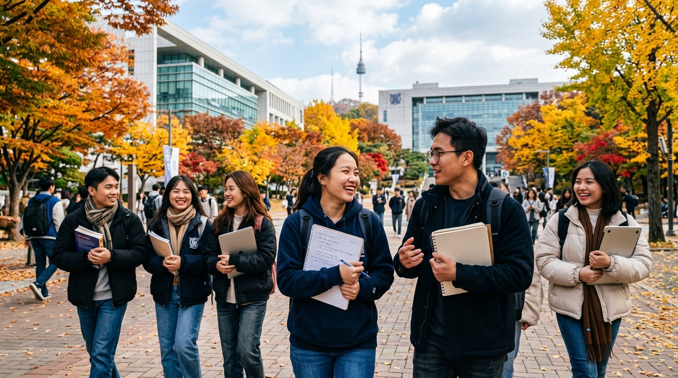 Các chương trình du học Hàn Quốc 2026 - Sinh viên KVN GROUP tại khuôn viên đại học Seoul